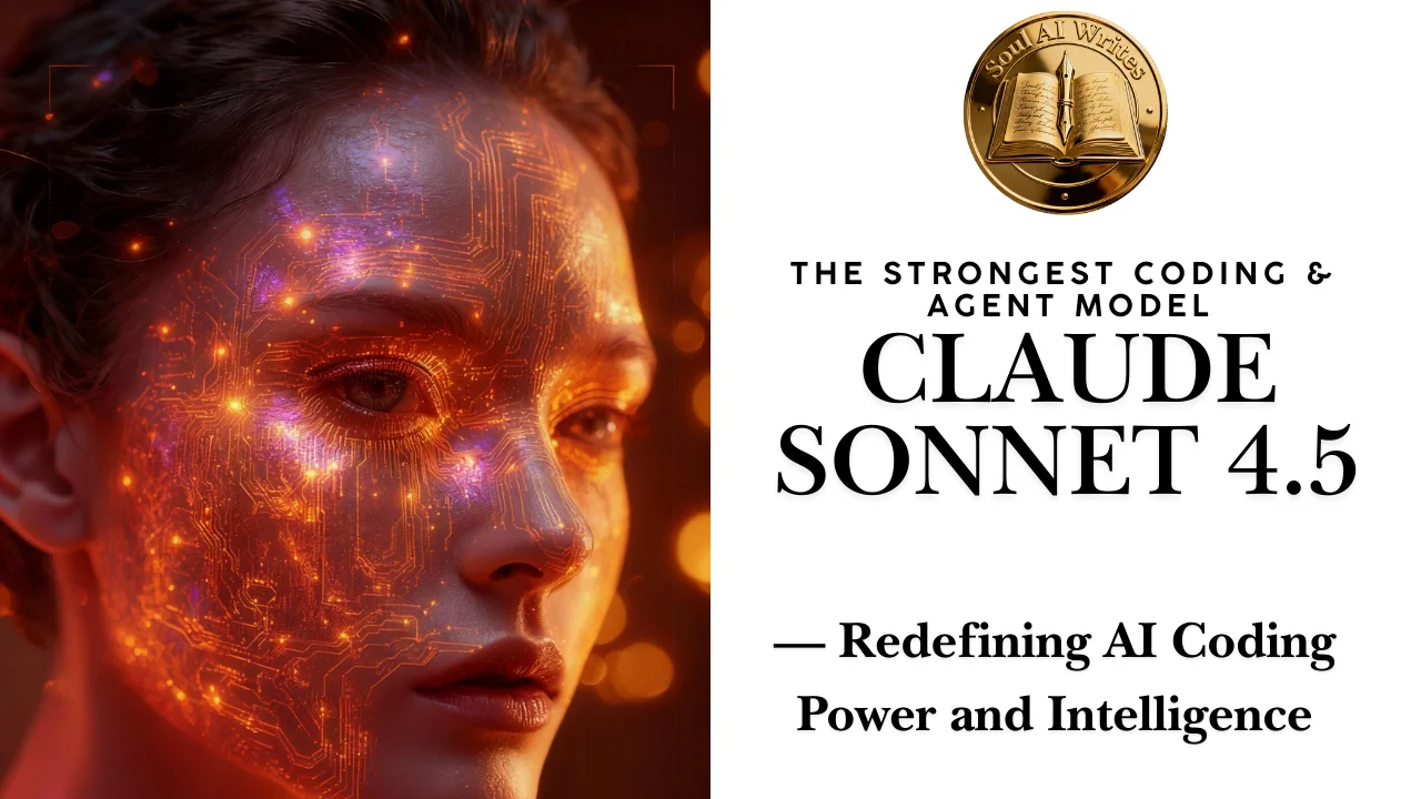 SoulAI Writes featured banner for Claude Sonnet 4.5: The Strongest Coding & Agent Model Review with official gold medallion logo.