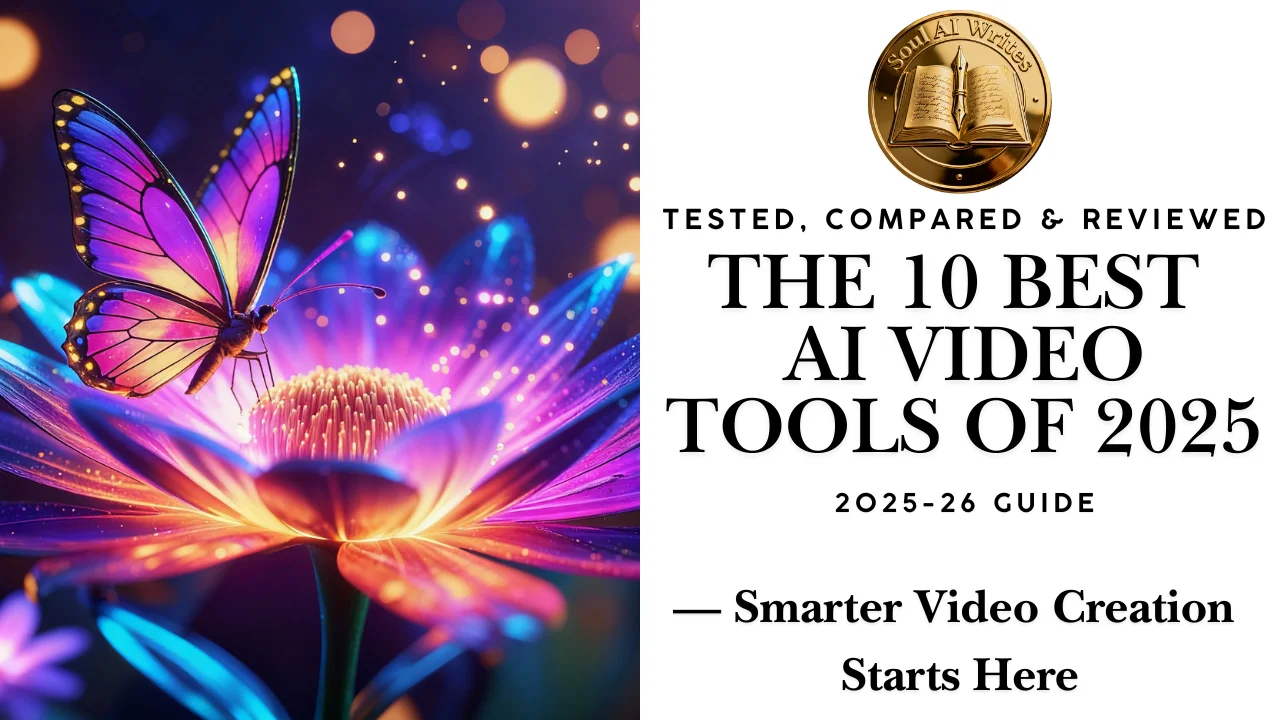 SoulAI Writes featured banner for The 10 Best AI Video Tools of 2025-26: Tested, Compared & Reviewed with official gold medallion logo.