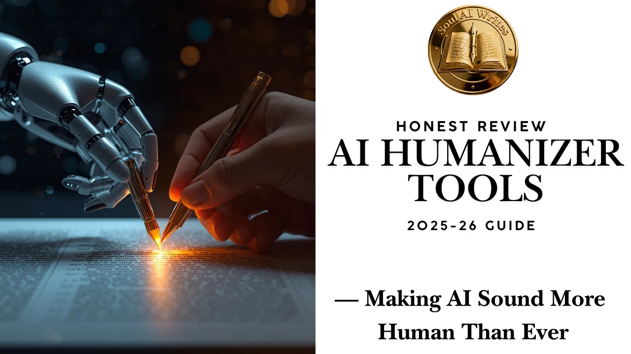 SoulAI Writes featured banner for Honest Review: AI Humanizer Tools 2025-26 Guide - Making AI Sound More Human Than Ever with official gold medallion.
