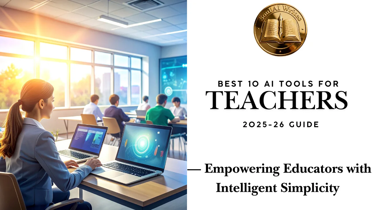SoulAI Writes featured banner for Best 10 AI Tools for Teachers 2025-26 Guide: Empowering Educators with Intelligent Simplicity with official gold medallion.