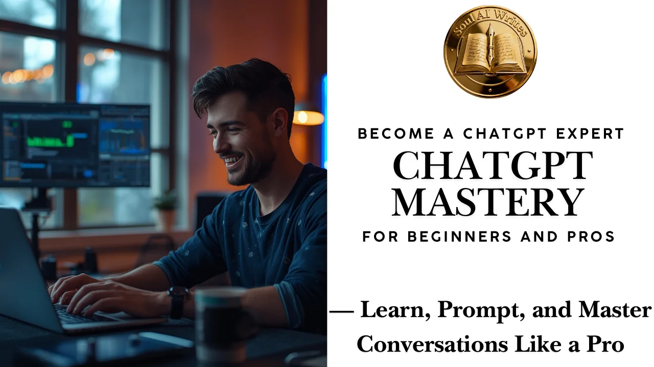 SoulAI Writes featured banner for ChatGPT Mastery for Beginners & Pros: Become a ChatGPT Expert (2025-26 Guide) with official gold medallion.
