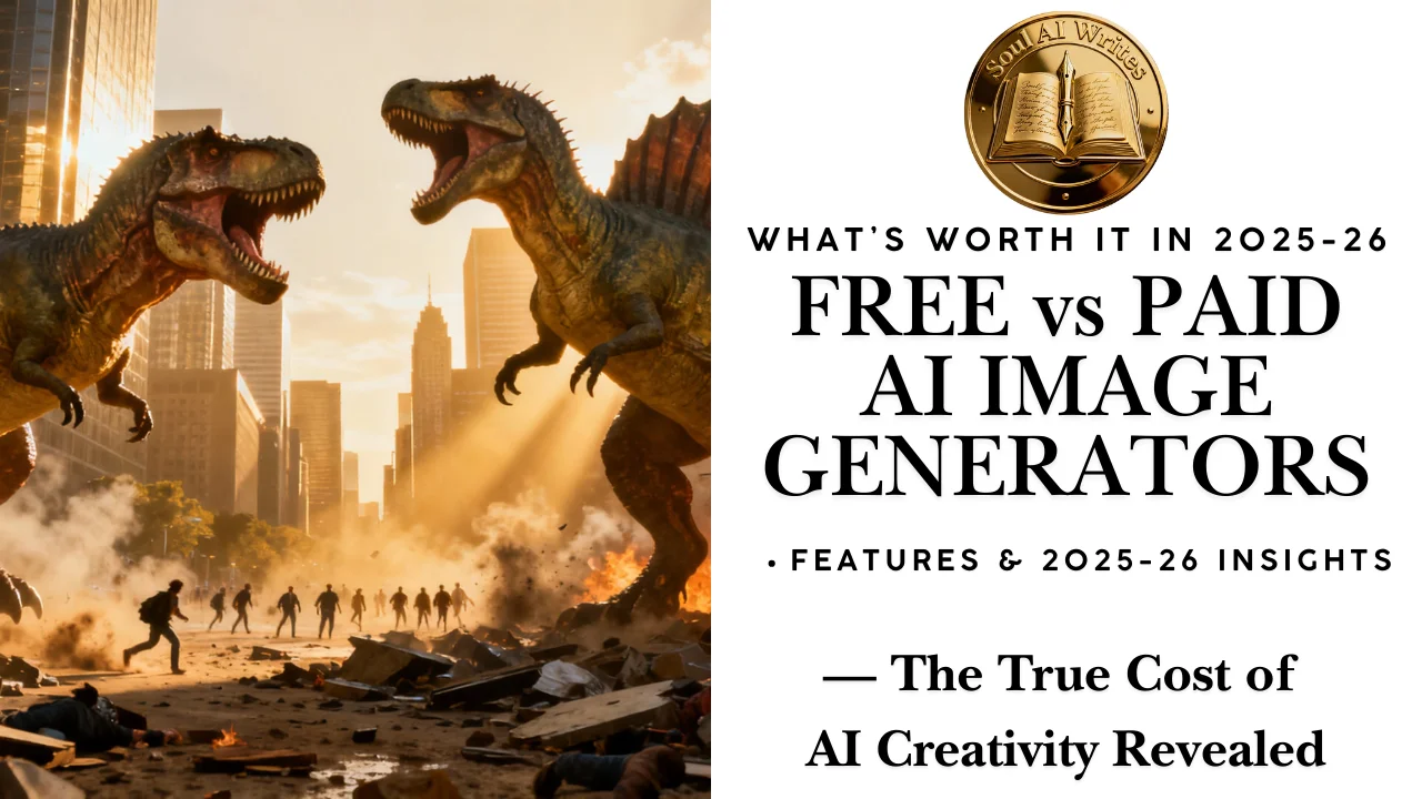 SoulAI Writes featured banner for Free vs Paid AI Image Generators: What's Worth It in 2025-26 Guide with official gold medallion.