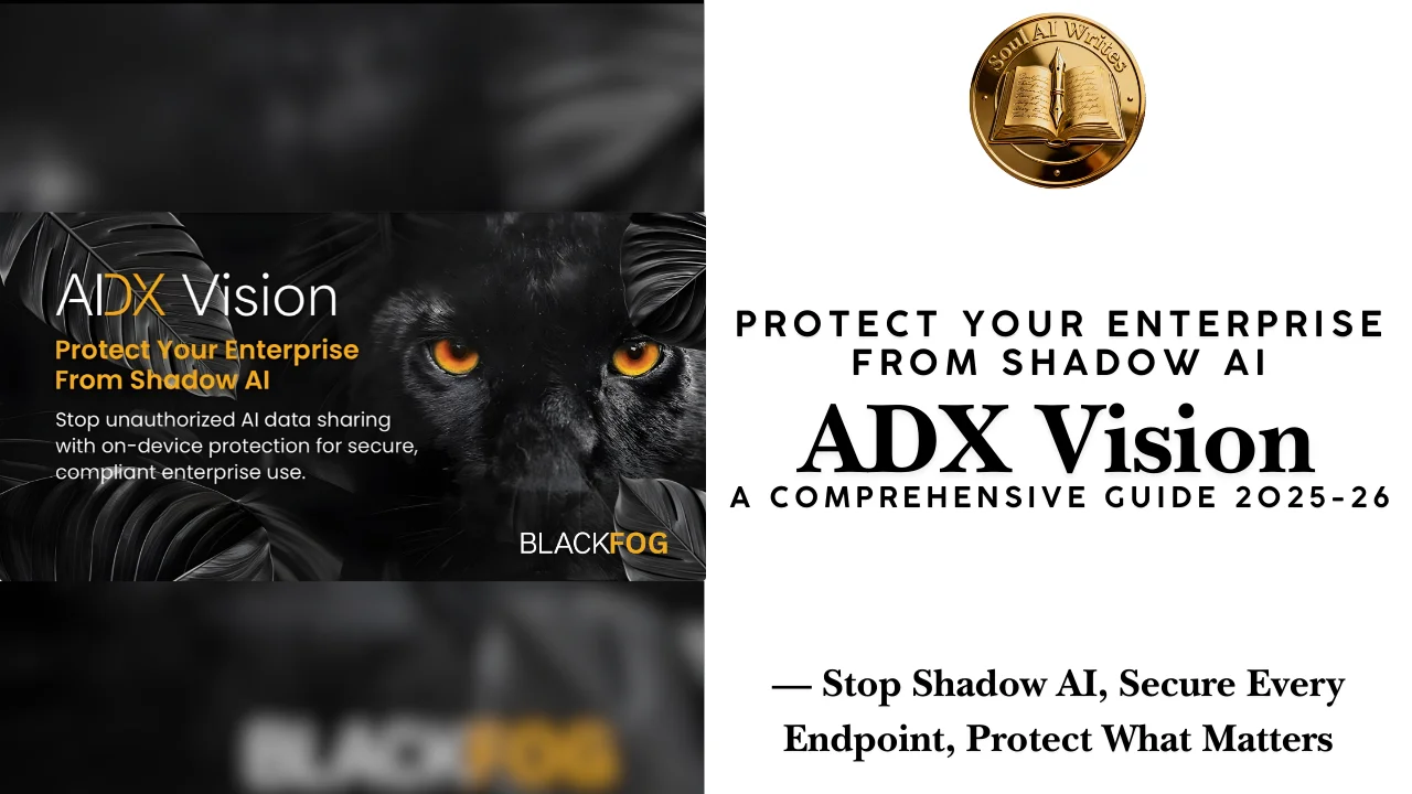 SoulAI Writes featured banner for ADX Vision Shadow AI review: A Comprehensive Guide 2025-26 with official gold medallion logo.