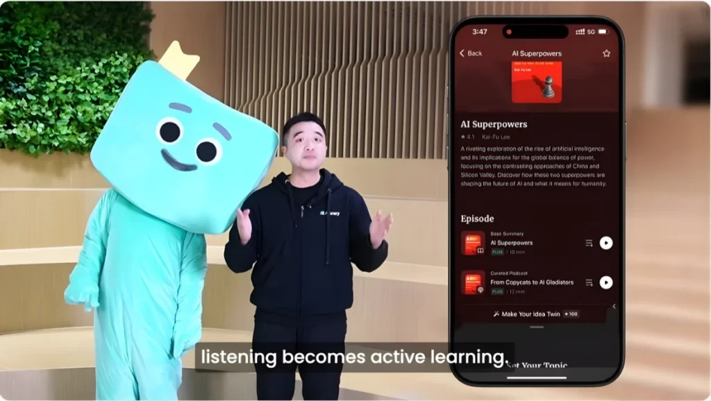 Official YouTube demonstration of Aibrary AI Learning Companion app interface transforming the book AI Superpowers into an active dialogue.