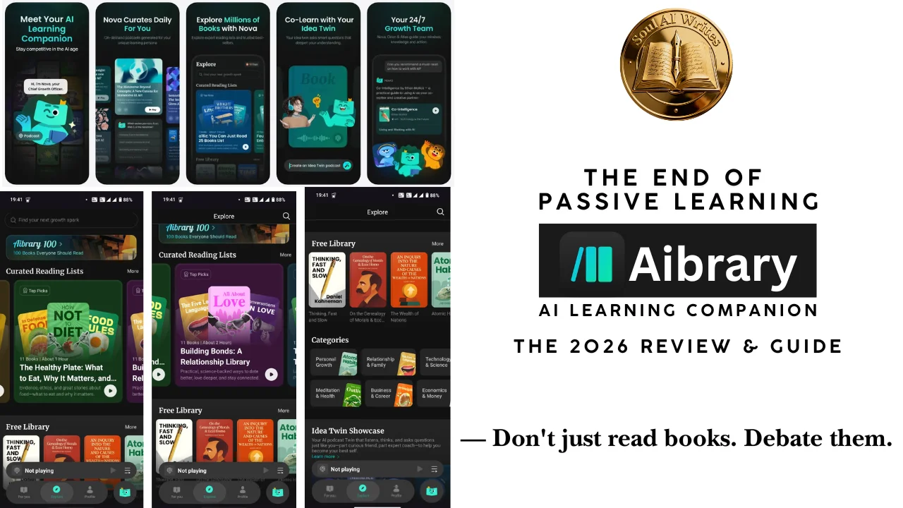 SoulAI Writes featured banner for Aibrary AI Learning Companion Review: The End of Passive Learning 2026 with official gold medallion logo.