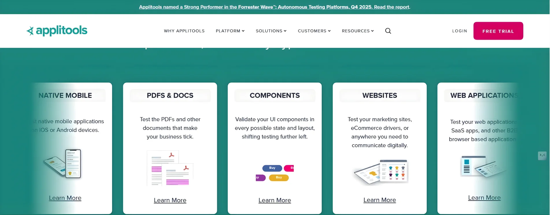 Applitools Visual AI platform overview displaying native mobile and web testing capabilities for the 2026 automation guide.